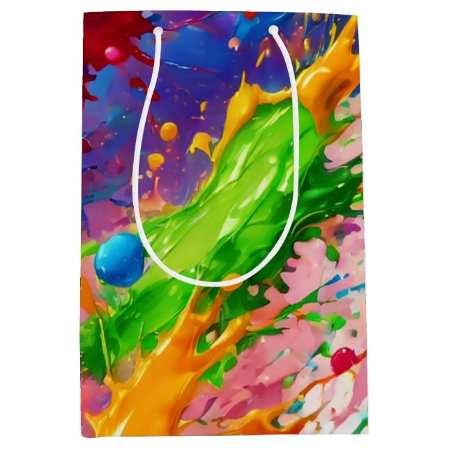 Colourful Wet Paint Splash Design Medium Gift Bag (Front)
