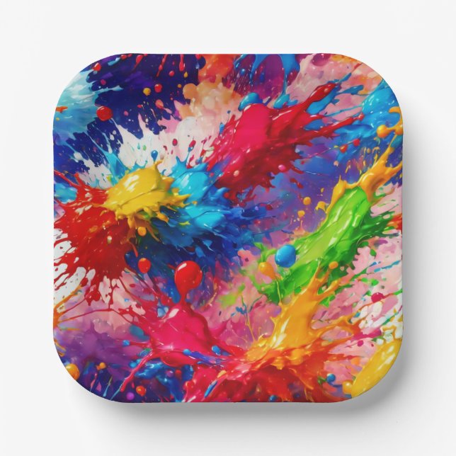 Colourful Wet Paint Splash Design Paper Plate (Front)