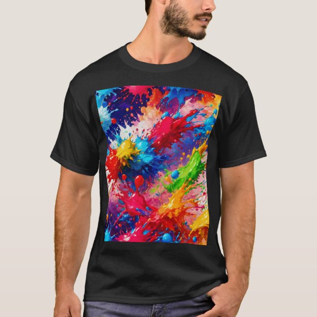 Colourful Wet Paint Splash Design T-Shirt (Front)