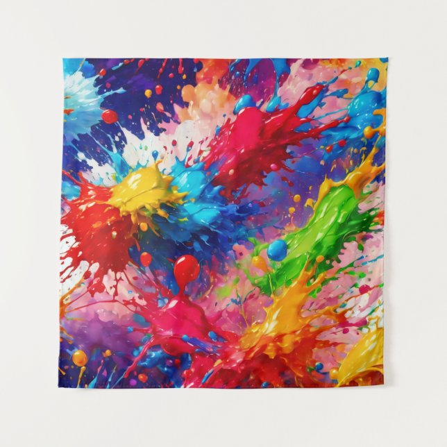 Colourful Wet Paint Splash Design Tapestry (Front)