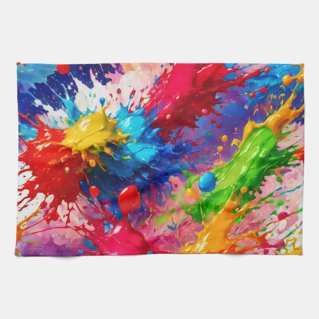 Colourful Wet Paint Splash Design Tea Towel (Horizontal)