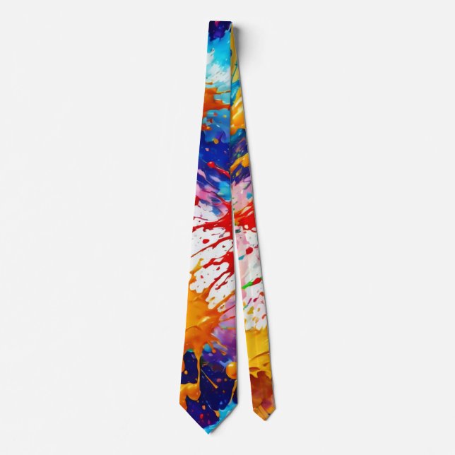 Colourful Wet Paint Splash Design Tie (Front)