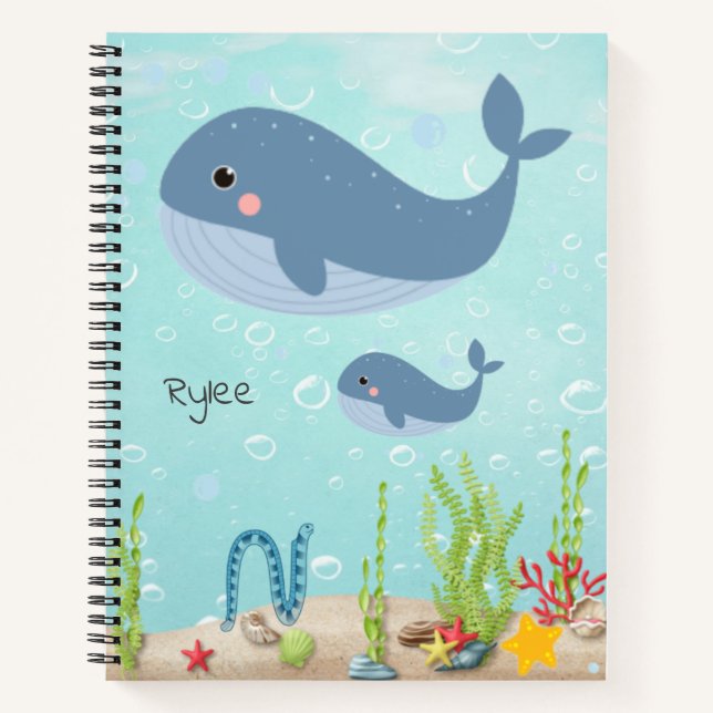 Colourful Whales Custom Kids School Notebook (Front)