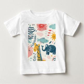 Colourful whimsical animals with doodles, patterns baby T-Shirt