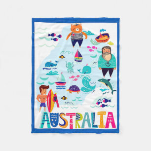 Colourful Whimsical Australia Travel Poster Fleece Blanket
