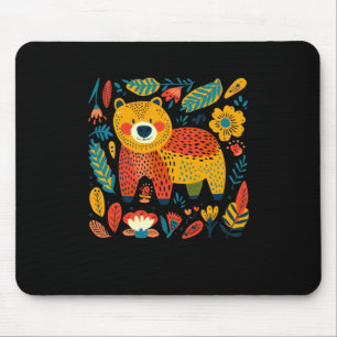 Colourful Whimsical Bear And Floral Pattern Illust Mouse Mat
