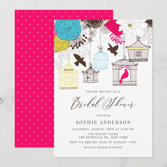 Colourful Whimsical Birdcages Bridal Shower Invitation (Front/Back)
