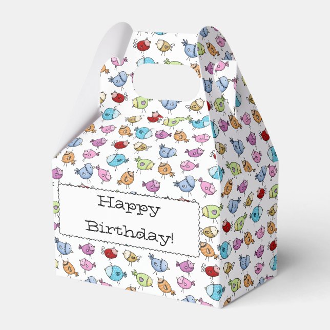 Colourful Whimsical Birds- Customisable Favour Box (Front Side)