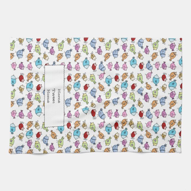 Colourful Whimsical Birds Tea Towel (Horizontal)