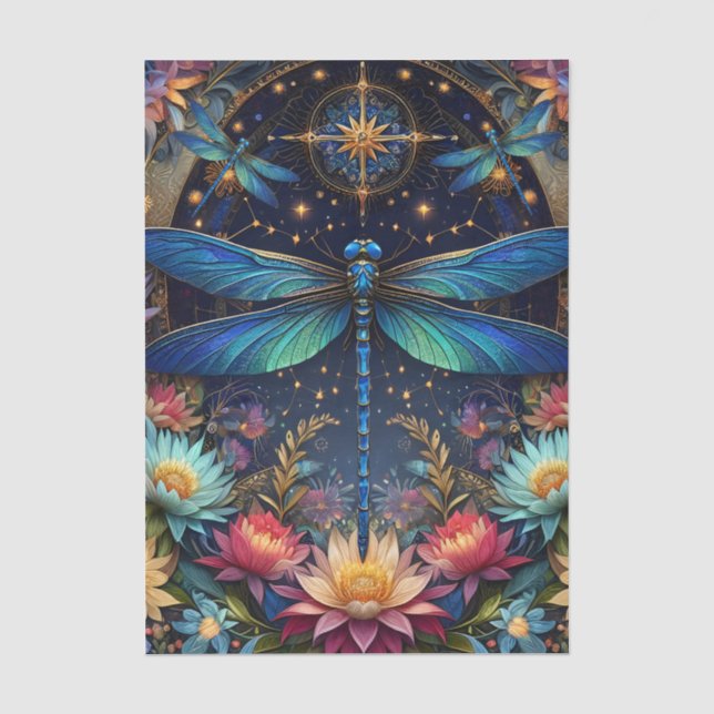 Colourful Whimsical Boho Dragonfly Decoupage Tissue Paper (Front)