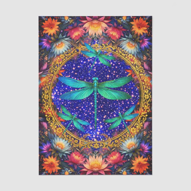 Colourful Whimsical Boho Dragonfly Decoupage Tissue Paper (Front)