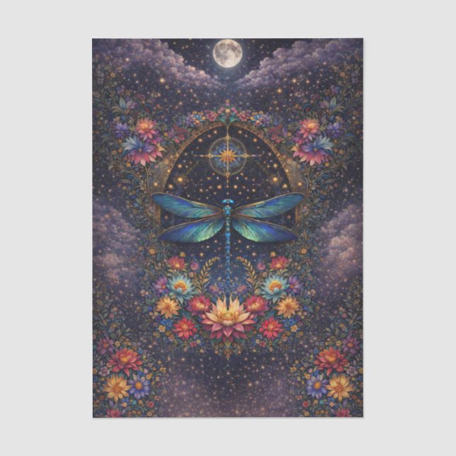 Colourful Whimsical Boho Dragonfly Decoupage Tissue Paper (Front)