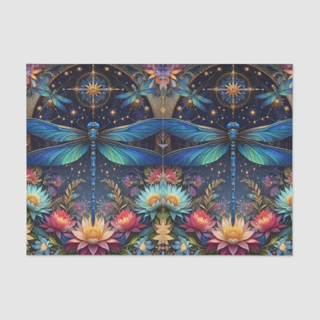 Colourful Whimsical Boho Dragonfly Decoupage Tissue Paper (Front)