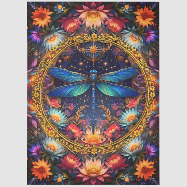 Colourful Whimsical Boho Dragonfly Decoupage Tissue Paper (Front)