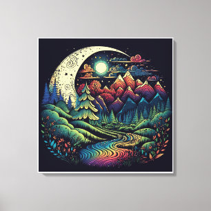 Colourful Whimsical Boho Stargazer Rainbow Valley Canvas Print