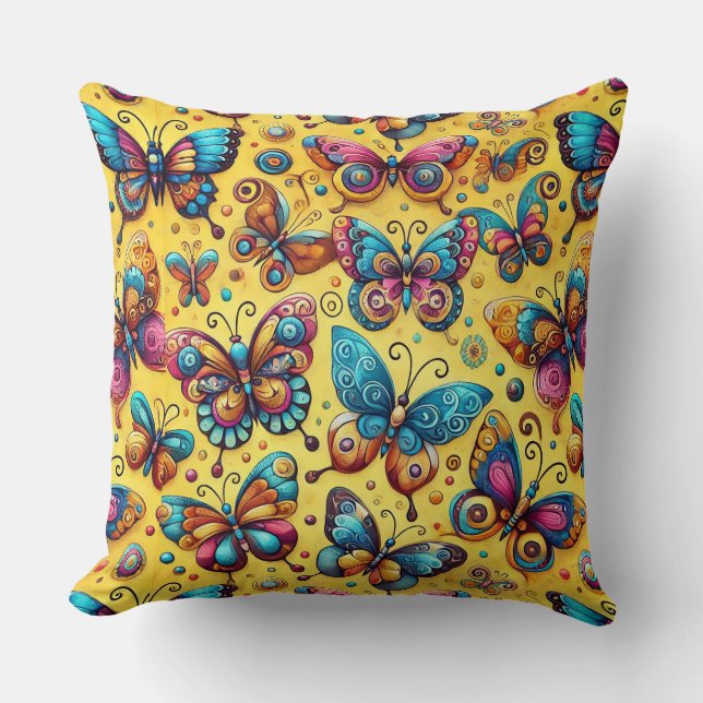 Colourful Whimsical Butterflies Cushion (Front)