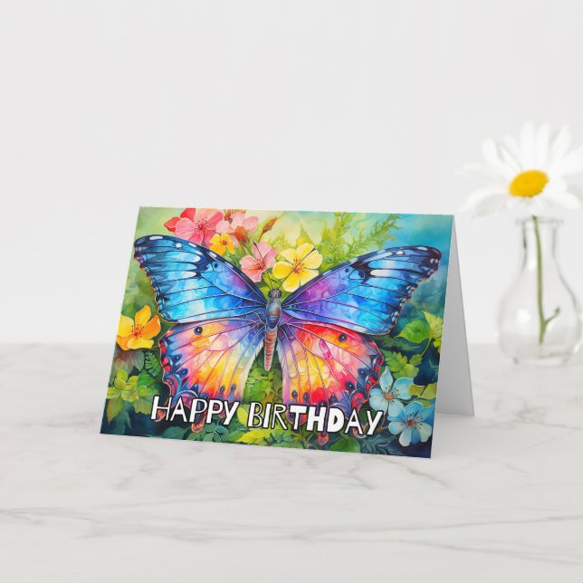 Colourful Whimsical Butterfly Happy Birthday Card (Small Plant)