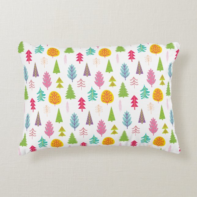 Colourful Whimsical Christmas Trees Decorative Cushion (Front)