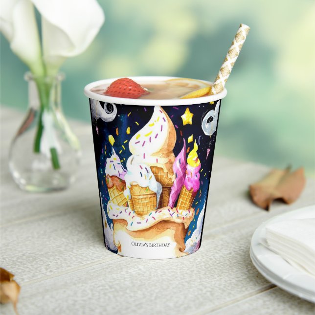 Colourful Whimsical Cone Ice Cream Birthday Paper Cups (Insitu)
