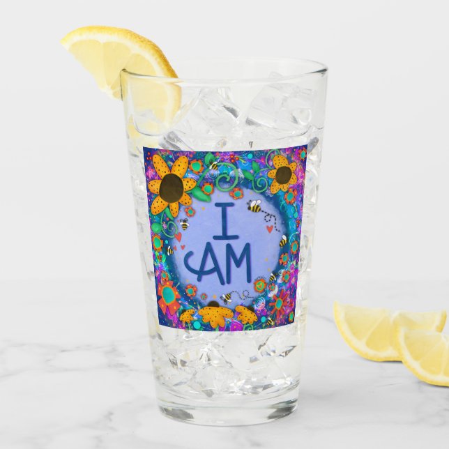 Colourful Whimsical Daisy Floral I Am Inspiring Glass (Front Ice)