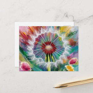 Colourful Whimsical Dandelion Postcard