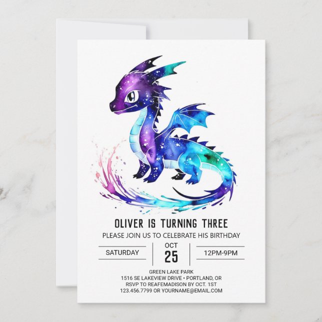 Colourful Whimsical Dragon Digital Boy Birthday Invitation (Front)