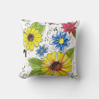 Colourful Whimsical Flower Garden Cushion