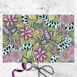 Colourful Whimsical Flowers and Leaves Botanical Tissue Paper