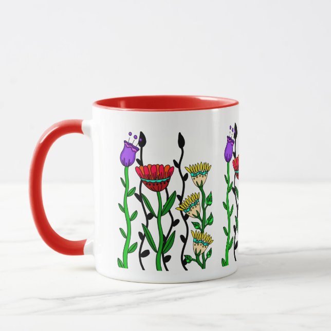 Colourful whimsical flowers mug (Left)