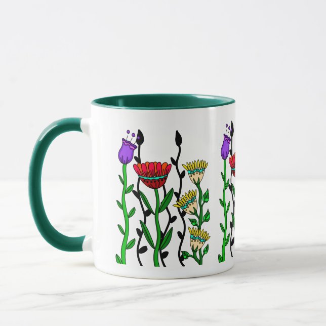 Colourful whimsical flowers mug (Left)