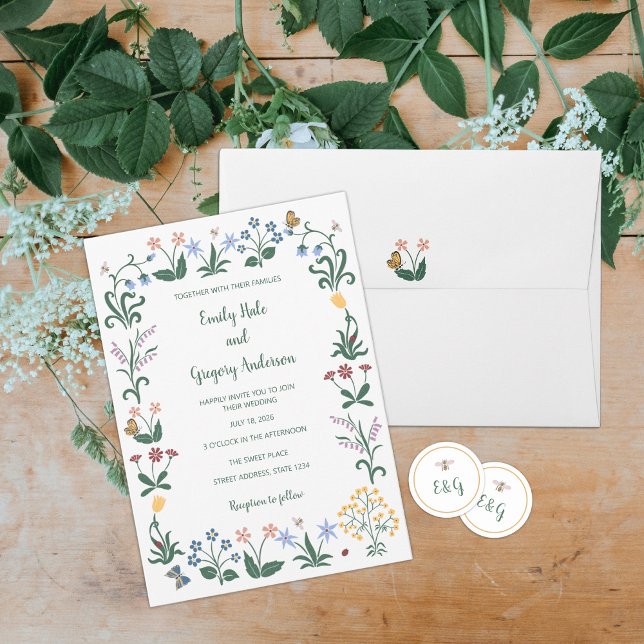 Colourful Whimsical Flowers Wedding Invitation (Creator Uploaded)