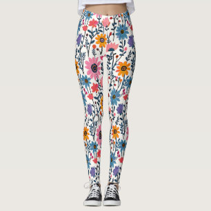 Colourful Whimsical Folk Art Floral Leggings