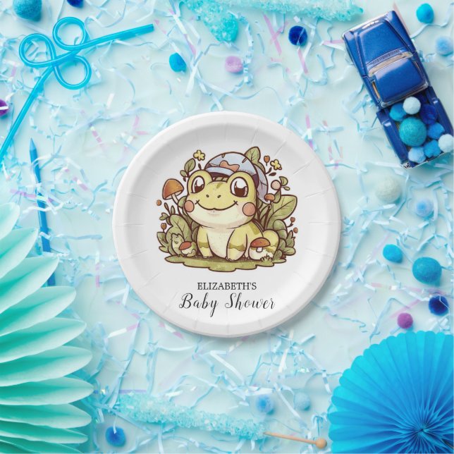 Colourful Whimsical Frog Baby Shower Paper Plate (Party)