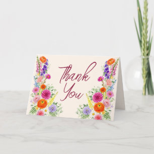 Colourful Whimsical Garden Flower Blooms Wedding Thank You Card