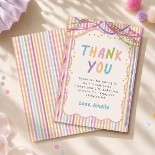 Colourful Whimsical Girl Birthday Party Thank You Card