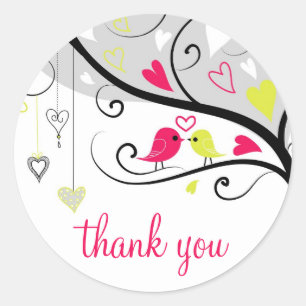 Colourful Whimsical Love Birds Thank You Sticker
