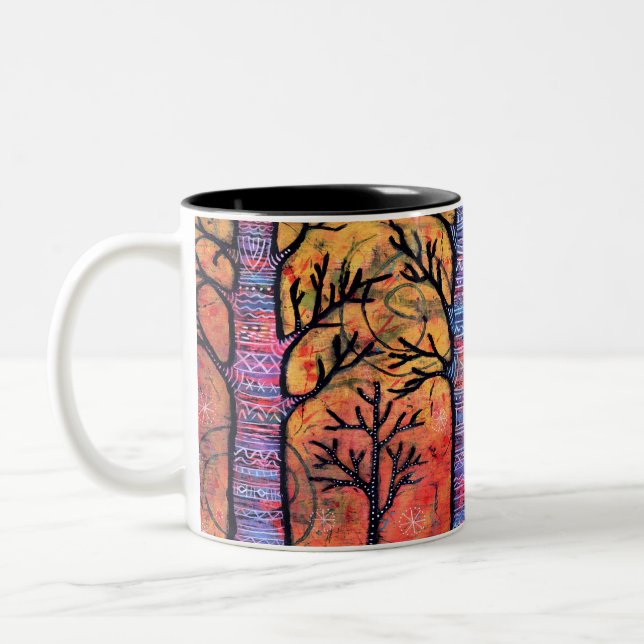Colourful, Whimsical Magical Trees in Forest Desig Two-Tone Coffee Mug (Left)