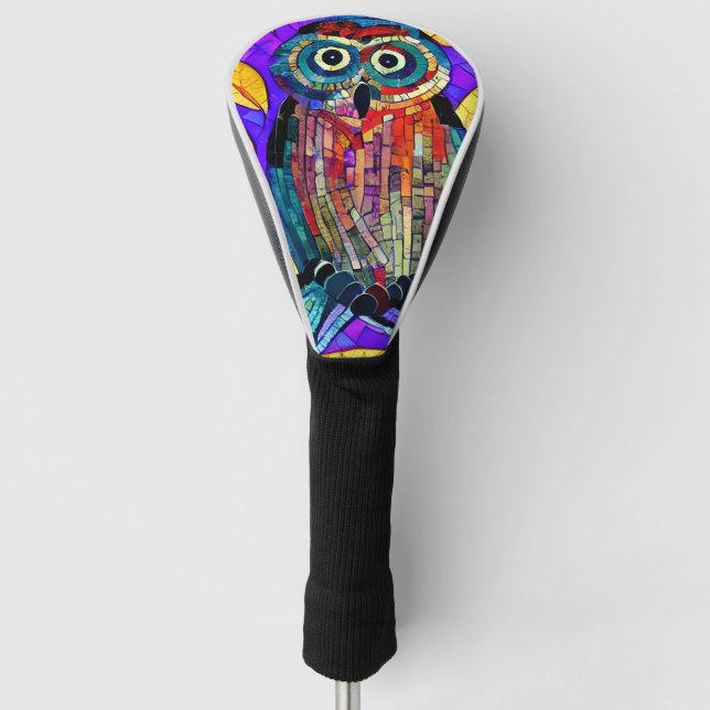 Colourful Whimsical Mosaic Owl Art Golf Head Cover (Front)