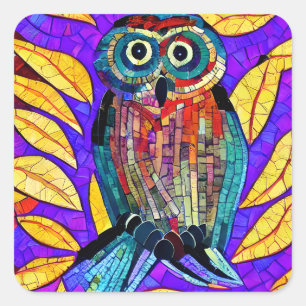 Colourful Whimsical Mosaic Owl Art Square Sticker