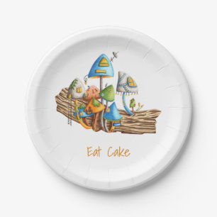 Colourful Whimsical Mushroom Village Housewarming  Paper Plate