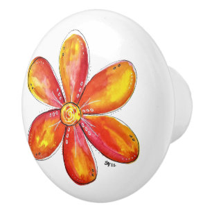 Colourful Whimsical Orange and Yellow Ceramic Knob