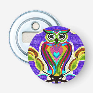 Colourful Whimsical  Owl with Heart Bottle Opener