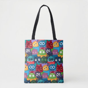 Colourful Whimsical Peekaboo Owls Tote Bag