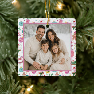 Colourful Whimsical Photo Christmas Ceramic Ornament