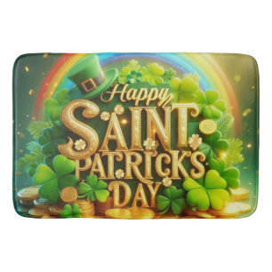 Colourful, whimsical Rainbow Saint Patrick's Day Bath Mat