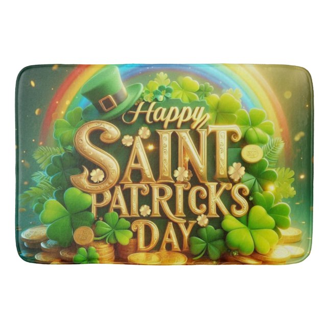Colourful, whimsical Rainbow Saint Patrick's Day Bath Mat (Front)