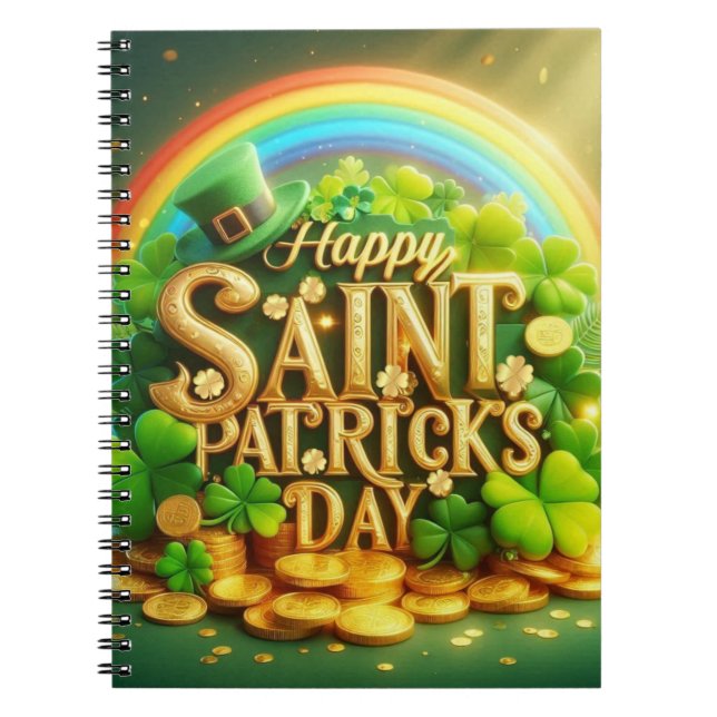 Colourful, whimsical Rainbow Saint Patrick's Day Notebook (Front)