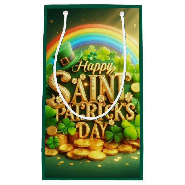 Colourful, whimsical Rainbow Saint Patrick's Day Small Gift Bag (Front)