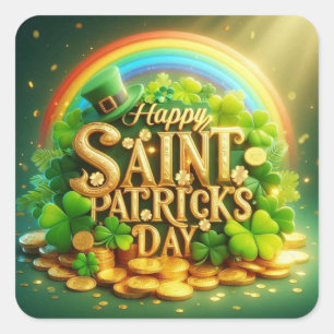 Colourful, whimsical Rainbow Saint Patrick's Day Square Sticker