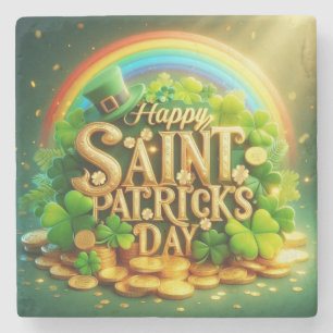Colourful, whimsical Rainbow Saint Patrick's Day Stone Coaster